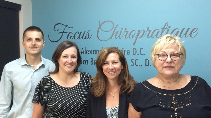 Your chiropractors, Alexandre Allaire, D.C. and Danica Brousseau, M.Sc., D.C., Irit Antebi, receptionist, Ginette Lacroix-Deakin, receptionist